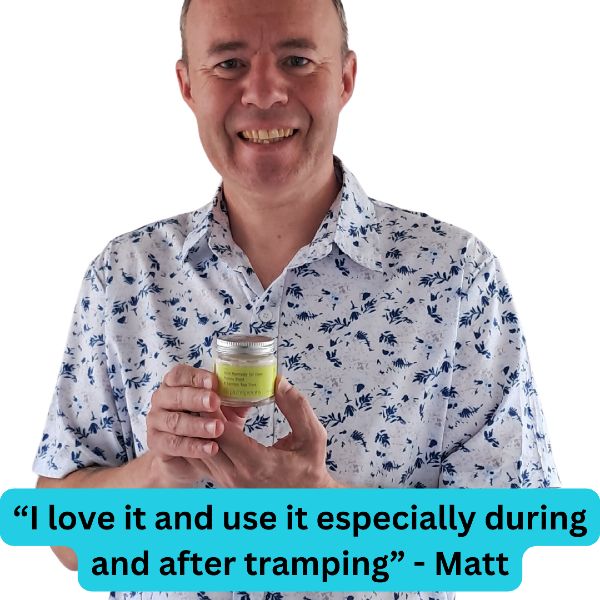 customer photo of using foot cream for tramping outdoors