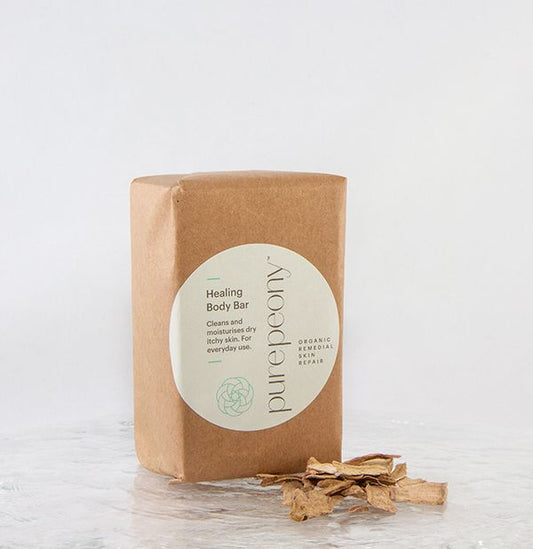 unscented fragrance free natural peony soap cleans and moisturises dry itchy skin on face and body