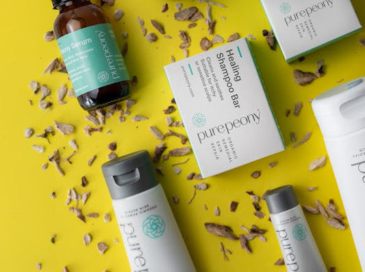 montage of eczema products on yellow background