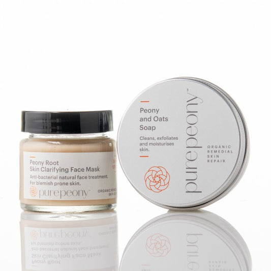 Peony Root Skin Clarifying Face Mask and Exfoliating Peony & Oats Soap Pack