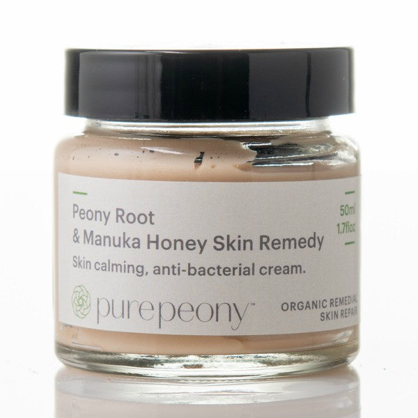 Peony Root & Manuka Honey Skin Remedy cream Pure Peony for eczema, psoriasis, itchy skin, bites, in a glass jar. made in NZ