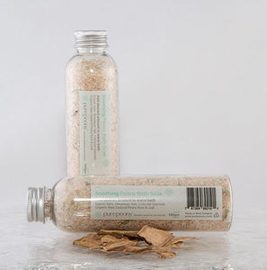 Soothing Bath Soak Pure Peony with peony root and leaf, colloidal oats, soothes and calms itchy inflamed skin naturally in a recyclable bottle